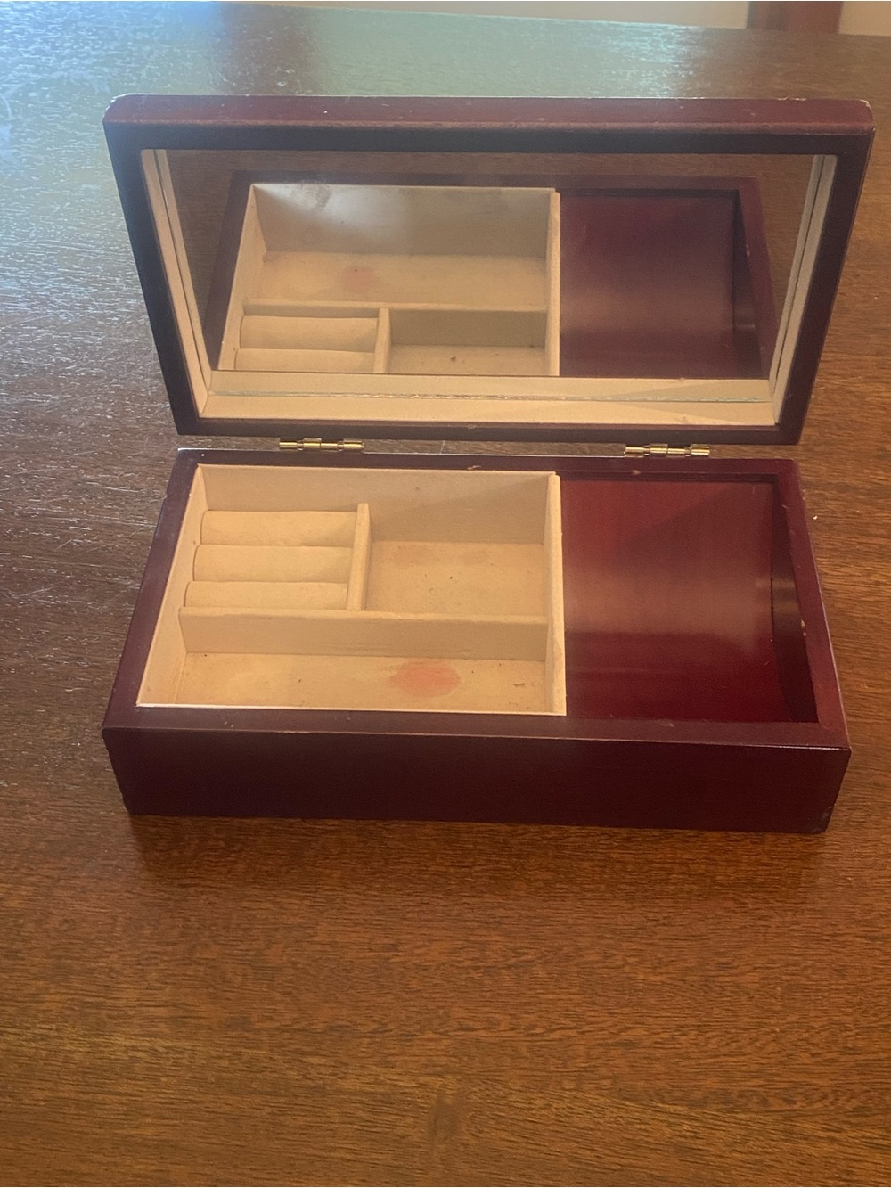 Mainstays Brown Floral Wood Jewelry Box Mirror Velvet Lined 6 Comp 9x5x2